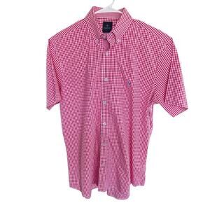 Tailorbyrd Men's Red White Check Gingham S/S Shirt L Preppy Prep Coastal Hipster
